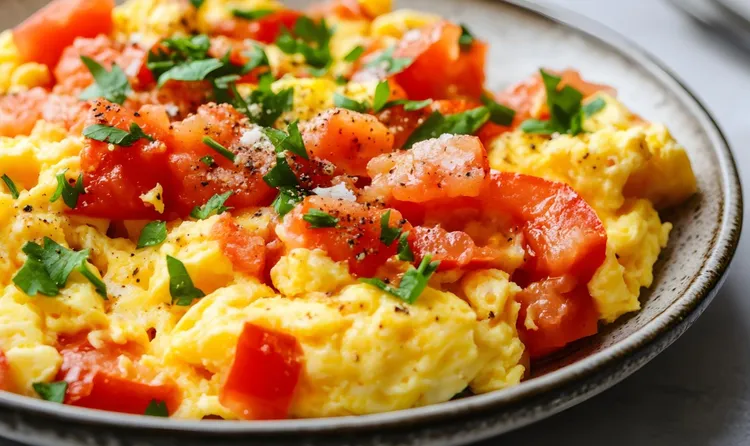 Huevos pericos with onions and tomatoes