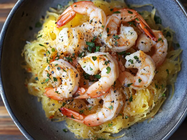 Lemon spaghetti squash with shrimp