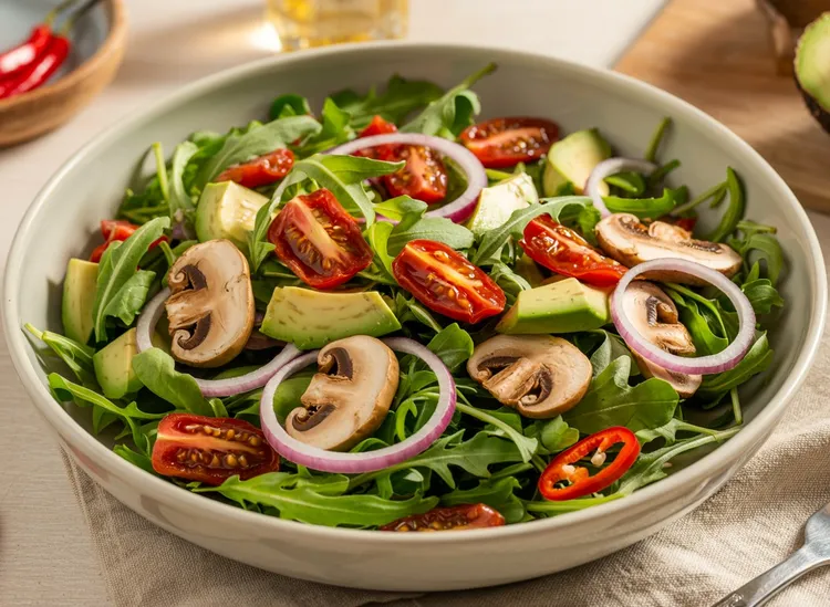 Marinated mushroom & avocado salad