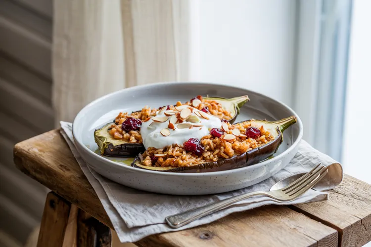Rice-stuffed eggplants