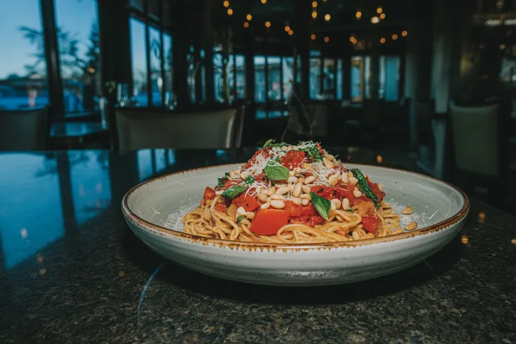 Pasta with basil and tomato