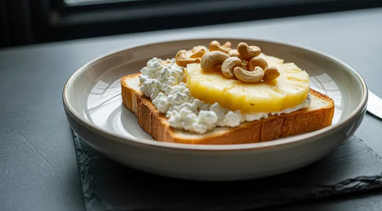 Pineapple toast with cottage cheese and cashews