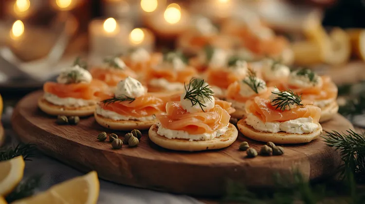 Potato blinis with smoked salmon