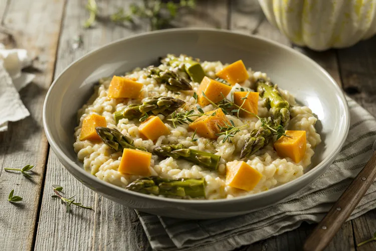 Pumpkin and asparagus risotto