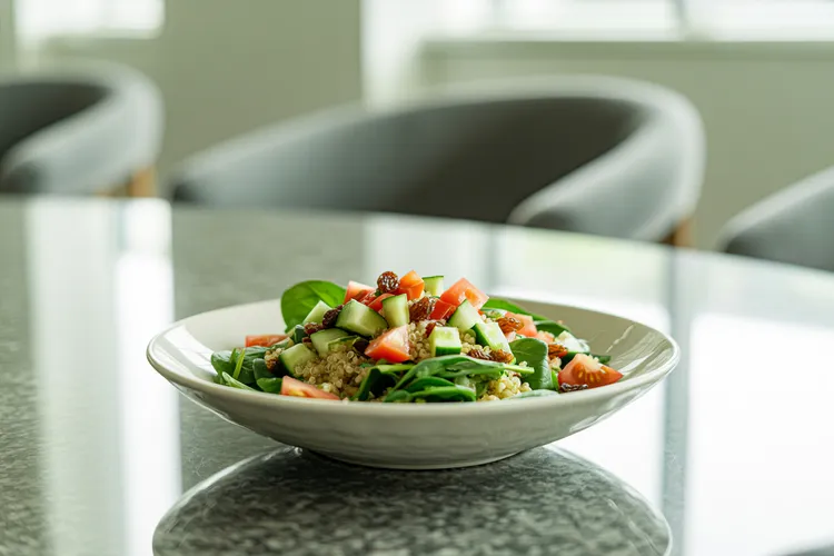 Fresh quinoa spinach salad with lemon vinaigrette