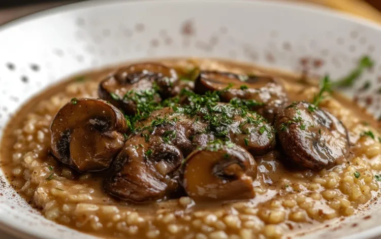 Roasted garlic mushrooms with barley