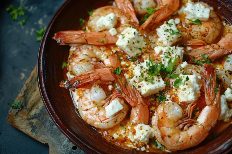 Saganaki-style barbecue shrimps