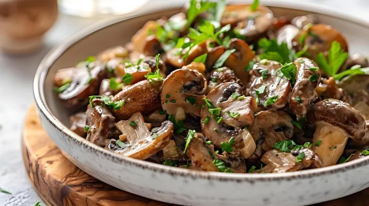 Red wine sautéed mushrooms with parsley and lemon