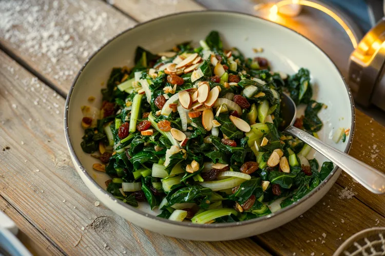 Swiss chard with almonds and raisins