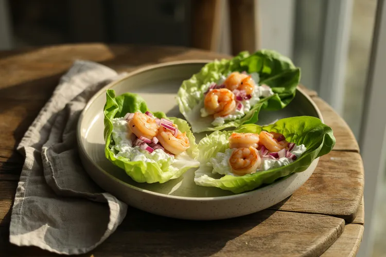 Shrimp lettuce wraps with cottage cheese