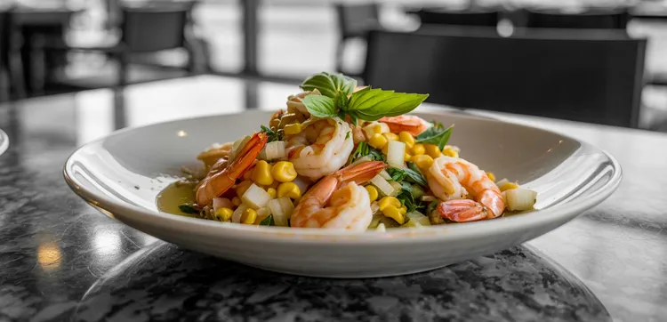 Shrimp and corn with basil sauté