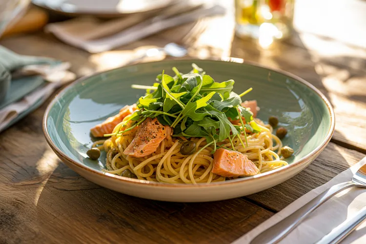 Smoked salmon spaghetti