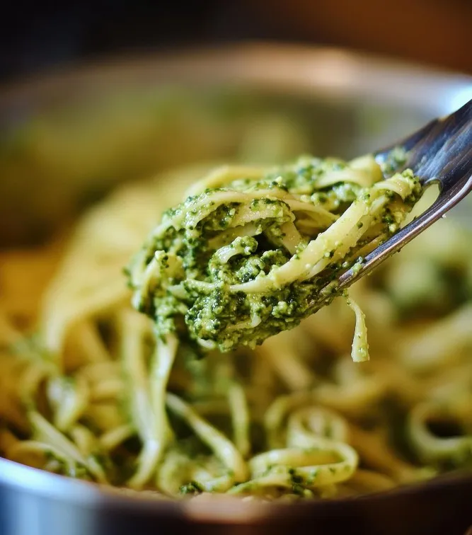 Spaghetti with parsley and walnut sauce