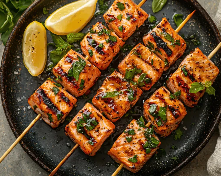 Lemon oregano salmon kebabs