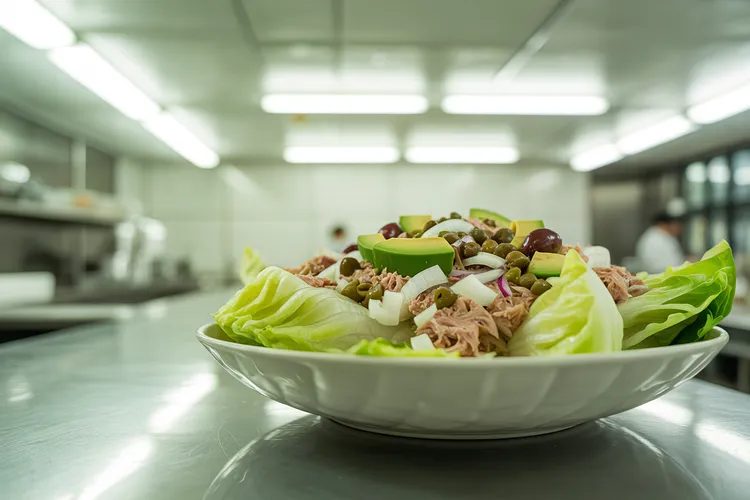 Tuna salad with olives, capers and avocado