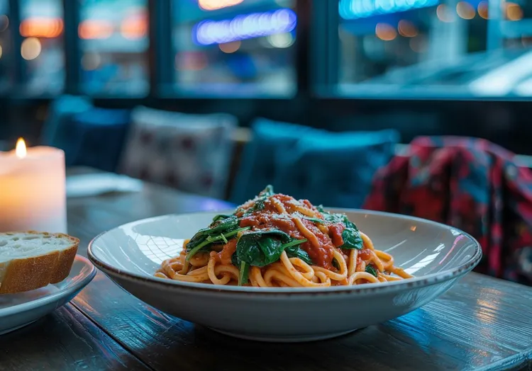 Whole-wheat tomato basil pasta with spinach