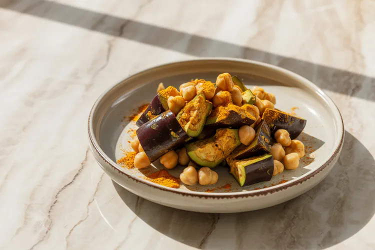 Warm eggplant and chickpea salsa