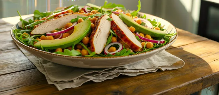 Chicken, chickpea and avocado salad