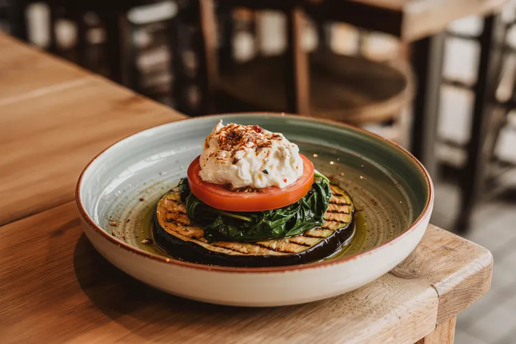 Grilled eggplant with tomato and ricotta