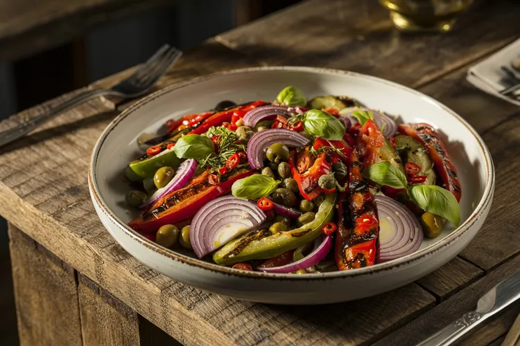Grilled red capsicum salad