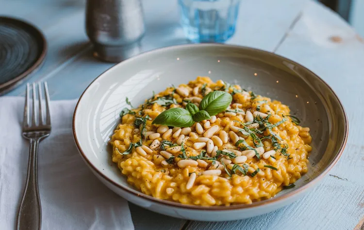 Pumpkin, basil and pine nut risotto