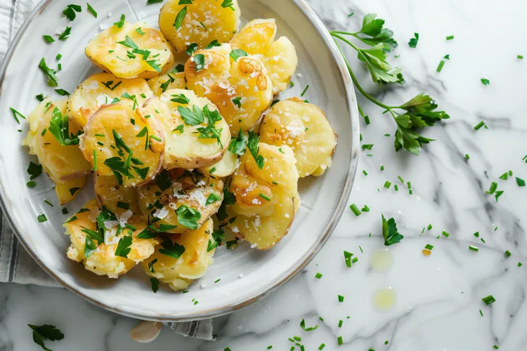 Smashed potato and herb salad