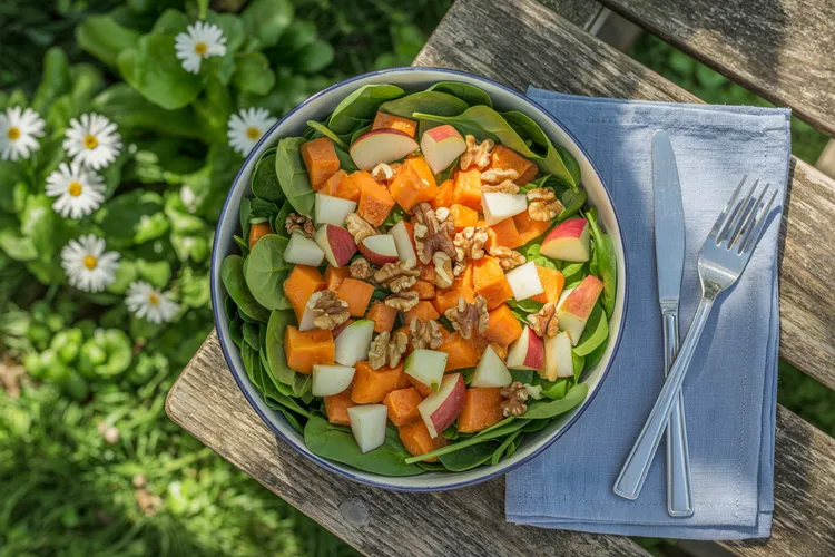 Sweet potato, apple and walnut salad