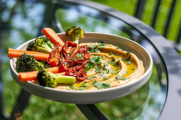 Roasted veggie hummus bowl
