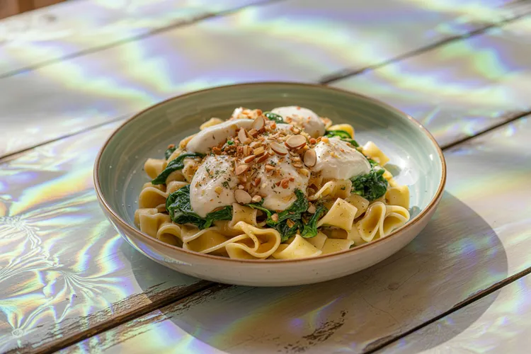 Campanelle with mozzarella and spinach