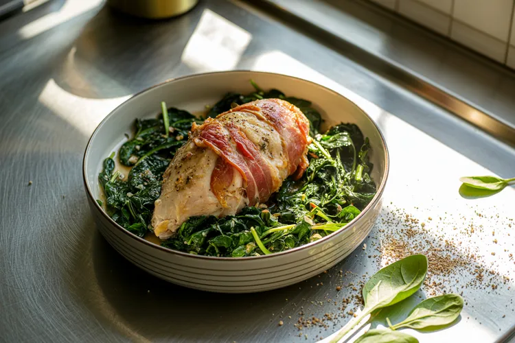 Prosciutto chicken with spinach and kale