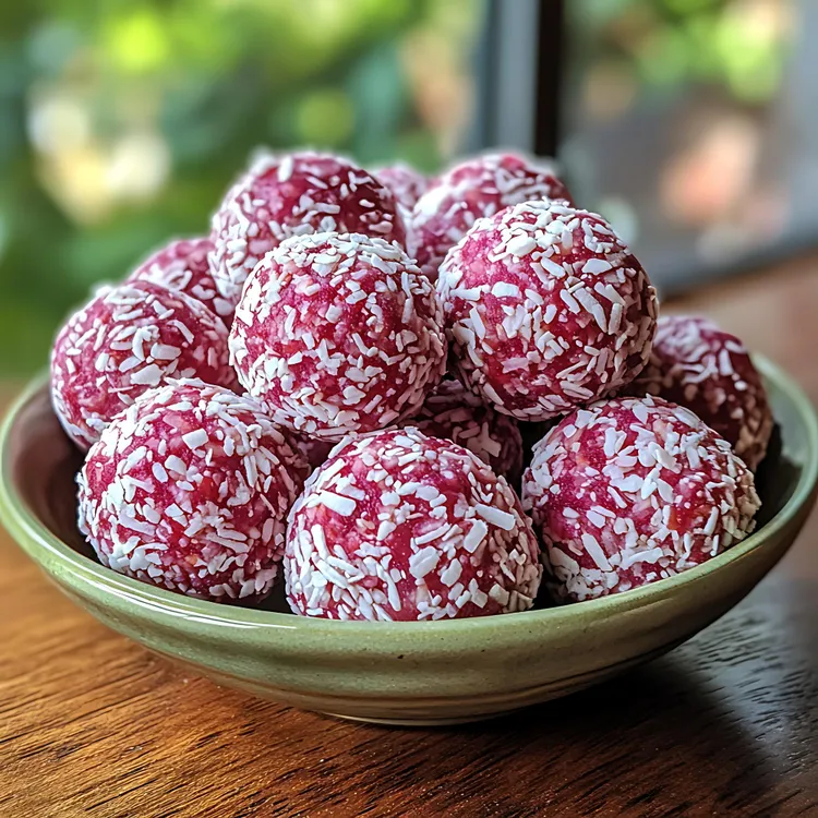 Raspberry coconut bliss balls