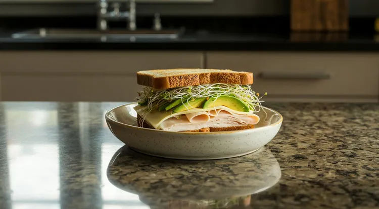 Turkey, provolone and sprout sandwich