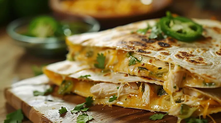 Chicken quesadilla with monterey and cheddar cheese