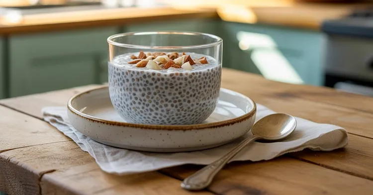 Coconut chia pudding with almonds and honey