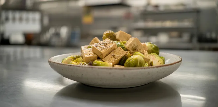 Roasted tofu and brussels sprouts