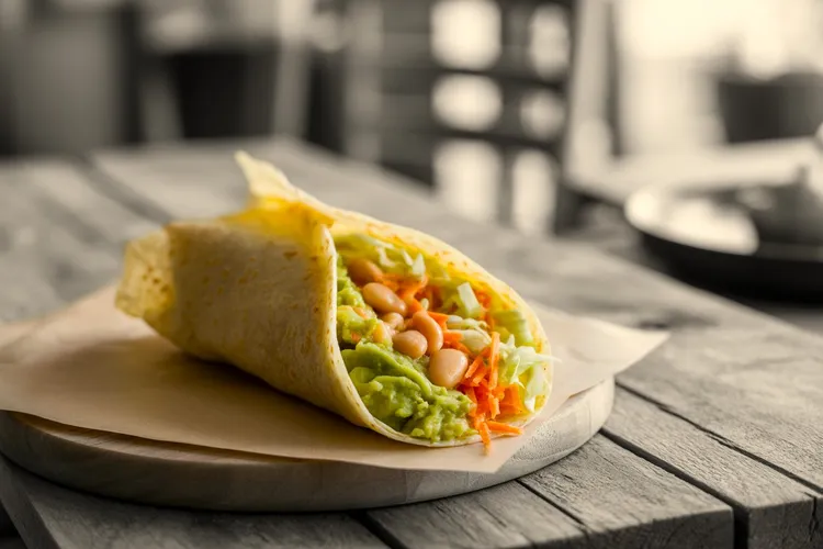 Avocado white bean wraps with cabbage and carrot