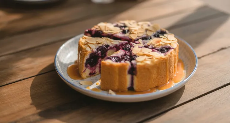 Blueberry almond cake with orange syrup