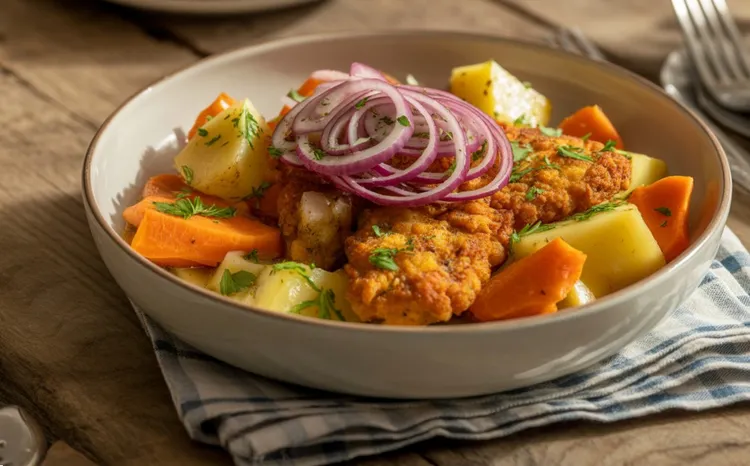 Chicken schnitzel with roasted vegetables