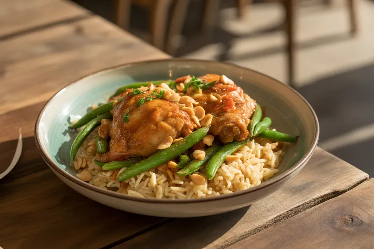 Chilli peanut chicken with rice