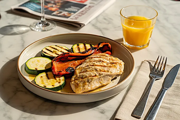 Grilled italian chicken with red peppers and zucchini