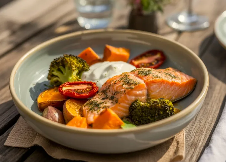 Healthy salmon tray bake