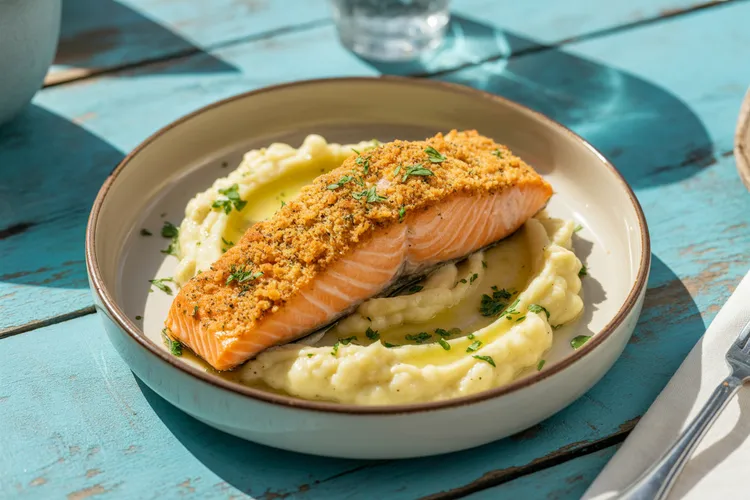 Pecan-crusted salmon with cauliflower mash