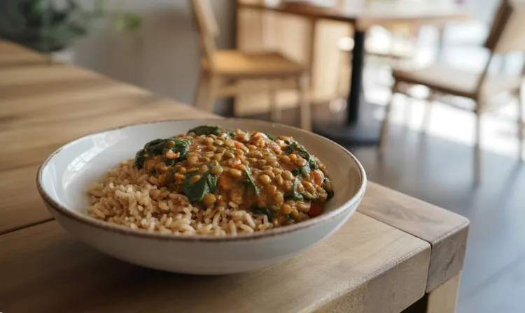 Quick coconut curry lentils with spinach
