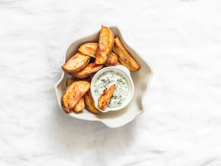 Roasted potato wedges with cilantro lime mayonnaise