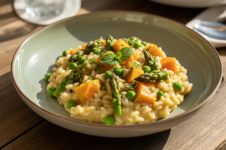 Roasted pumpkin, asparagus and mint risotto