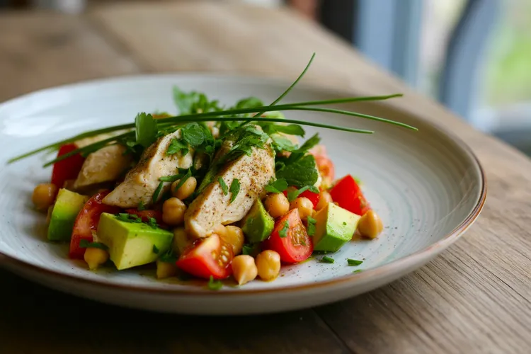 Spiced chicken, chickpea and tomato salad