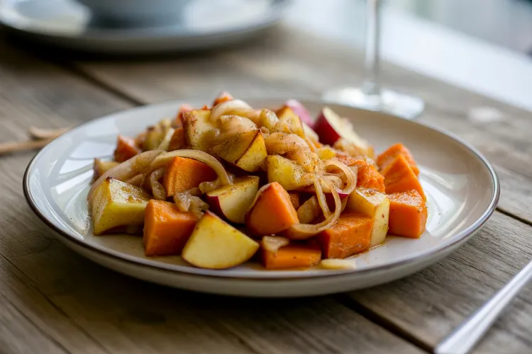 Rum-roasted apple & sweet potato