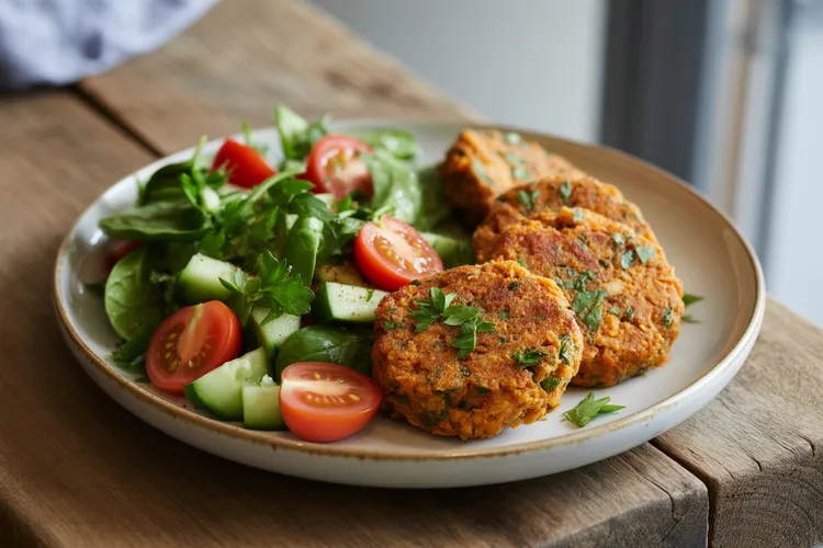 Sweet potato falafels with tomato salad