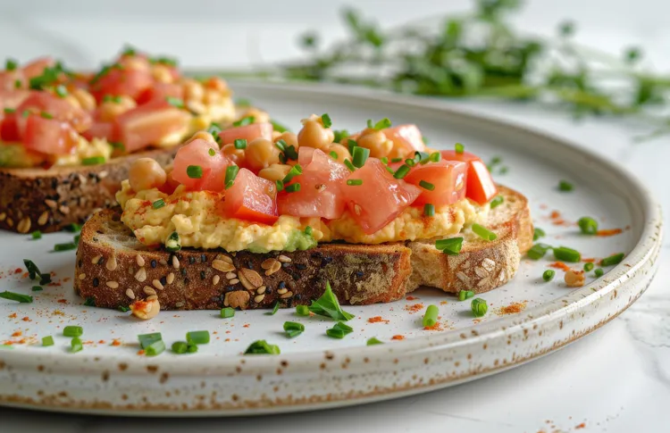 Toast with tomato, onion, & hummus