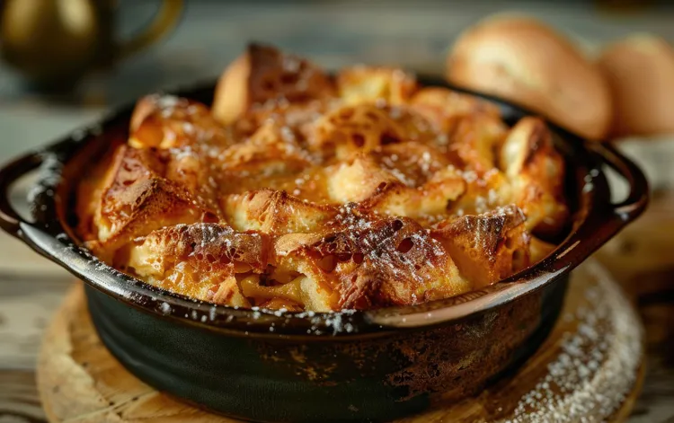 Warm whiskey bread pudding